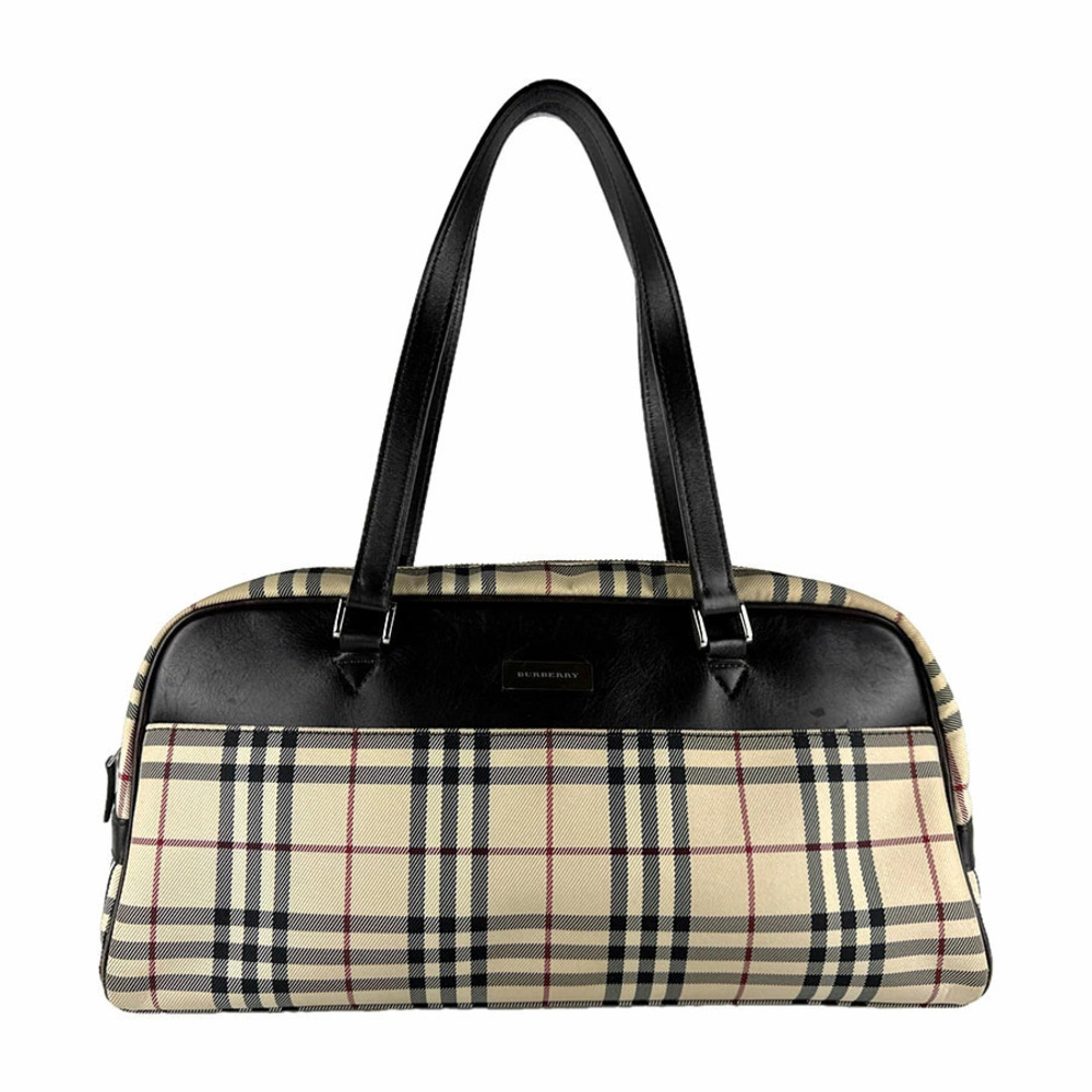 Burberry handbag canvas leather brown beige